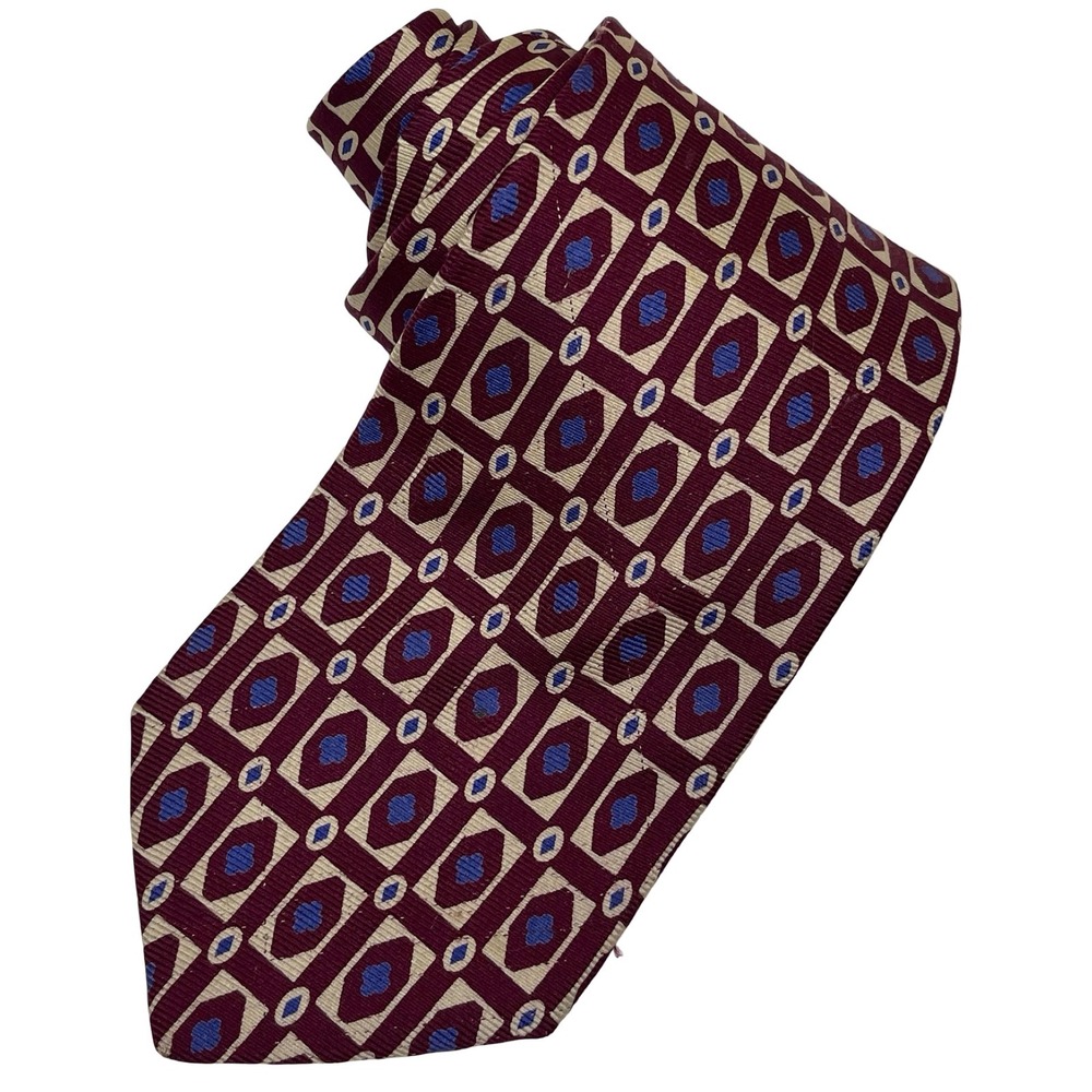 Vintage Brooks Brothers Makers Silk Tie Necktie Burgundy Geometric Medallion USA